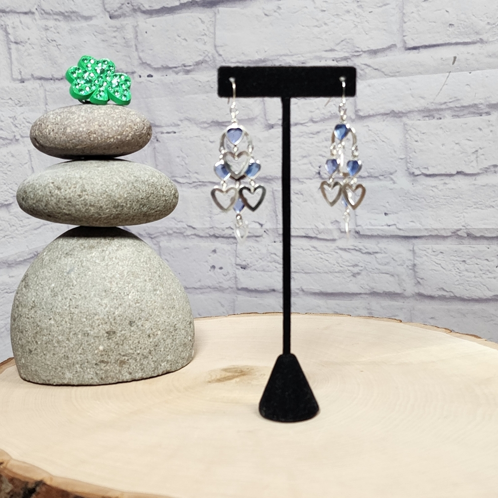 Fashion Earrings Women's/ Blue and Silver Hearts/NWT